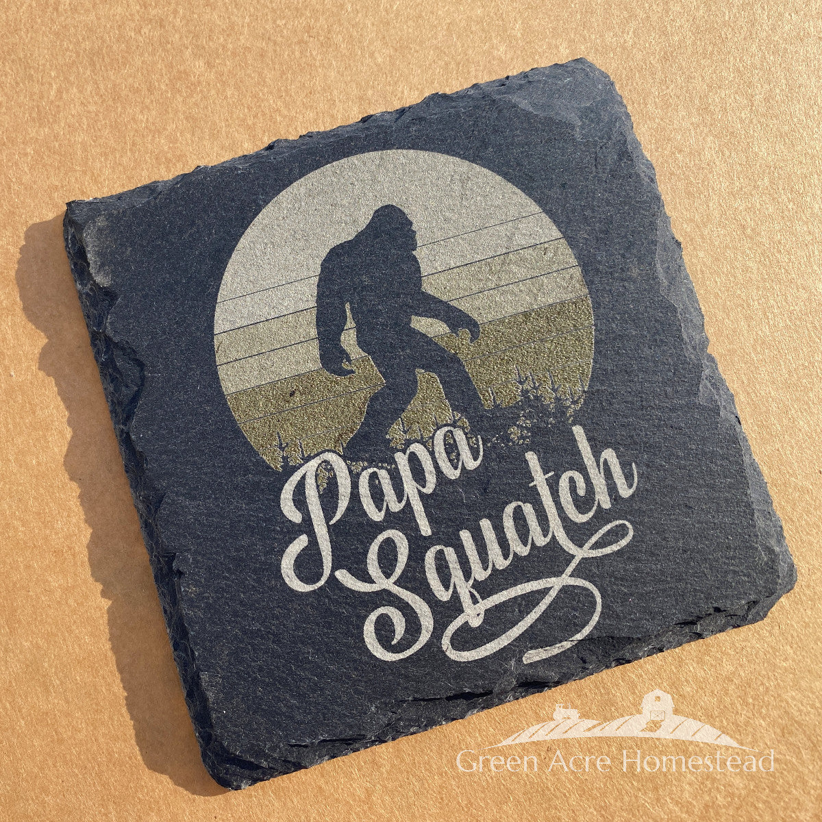 Papa Squatch Drink Coaster for Dad Green Acre Homestead