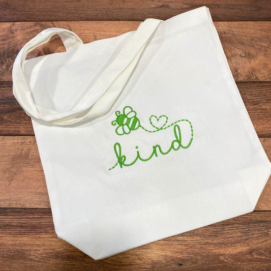 Bee Kind - Embroidered Canvas Tote Bag