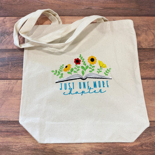 Just One More Chapter - Embroidered Canvas Tote Bag