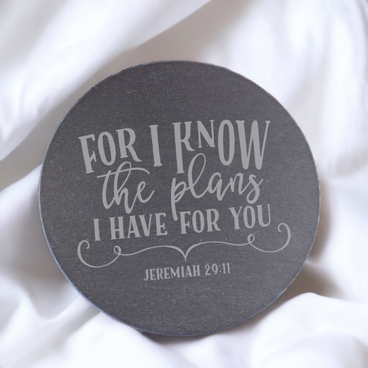 I Know the Plans I Have for You - Bible Verse Slate Drink Coaster