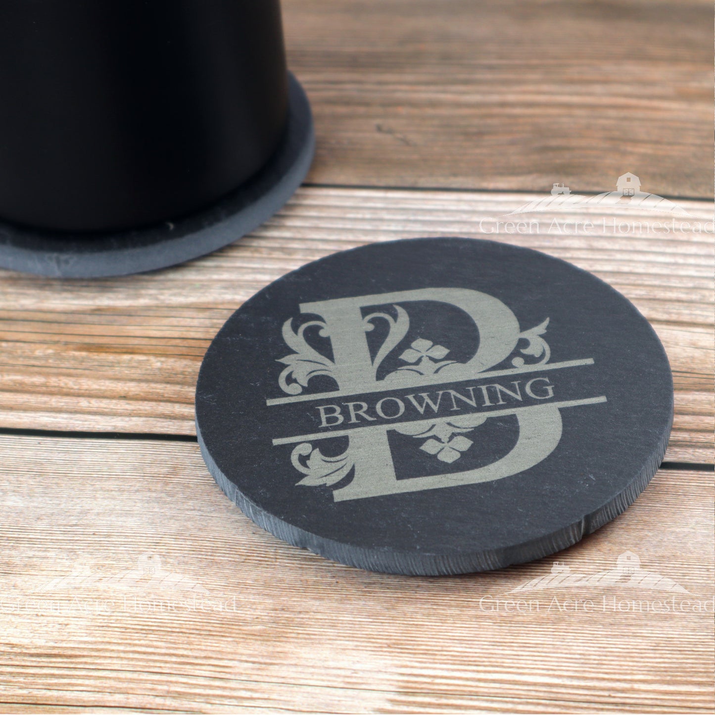 Fancy Monogram - Custom Engraved Slate Drink Coaster