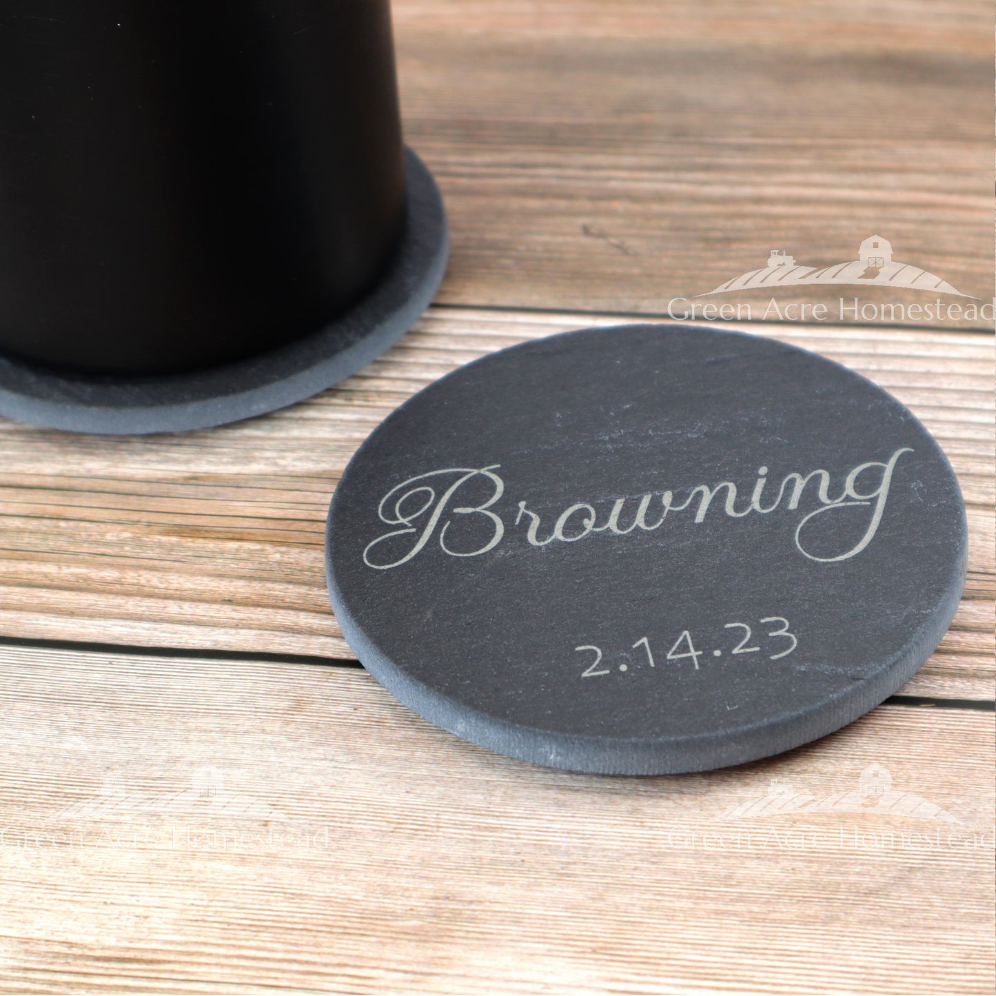 Name & Date - Custom Engraved Slate Drink Coaster